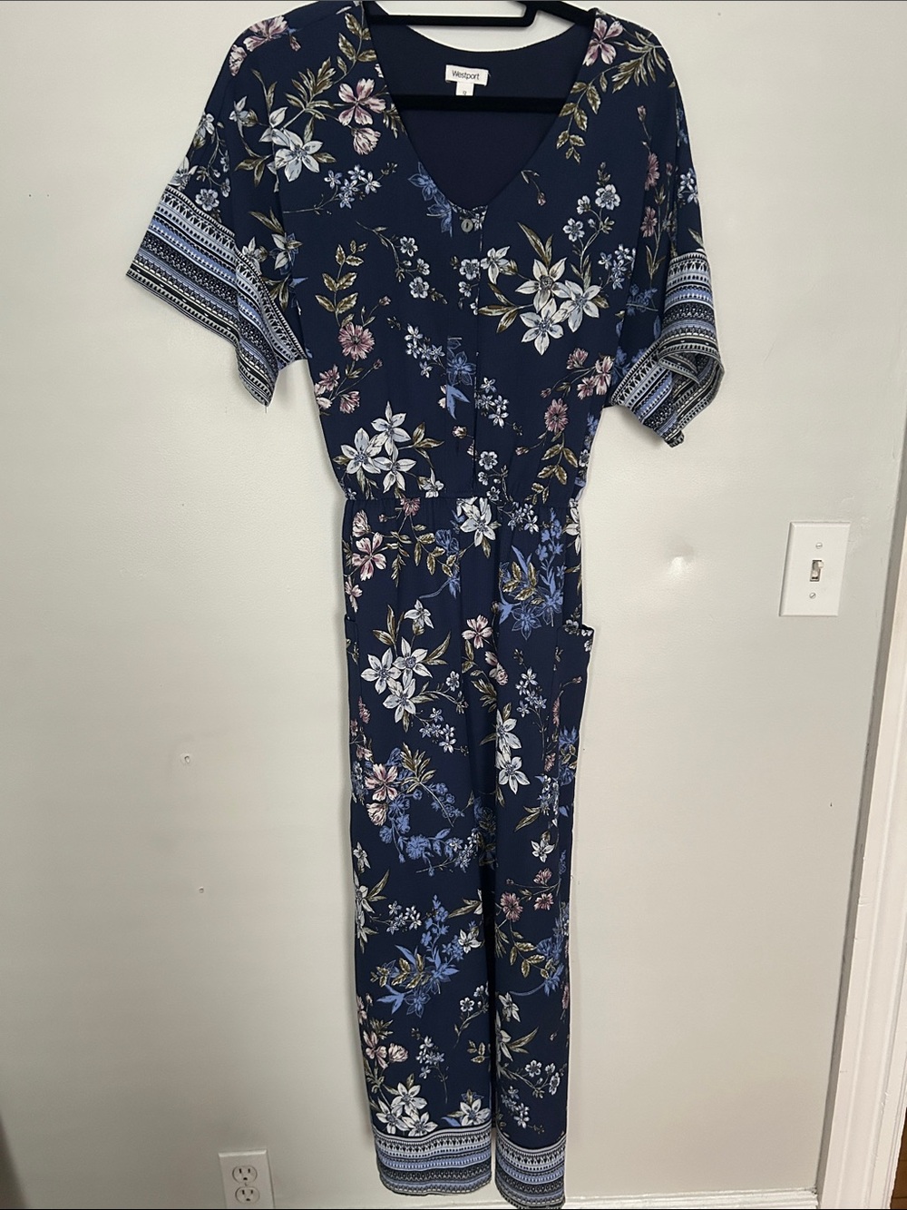 Westport Navy Floral V-Neck Jumpsuit with Elastic Waist